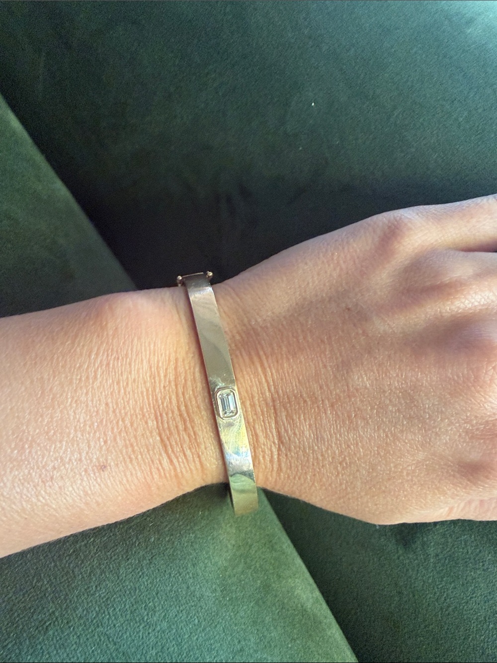 Gold Tone Slim Bangle Bracelet with Rectangular Accent